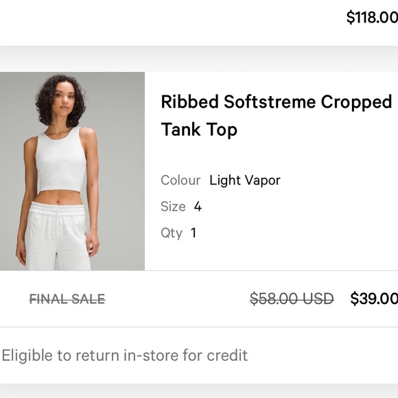 Lululemon Ribbed Softstreme Cropped Tank Top - Picture 2 of 2